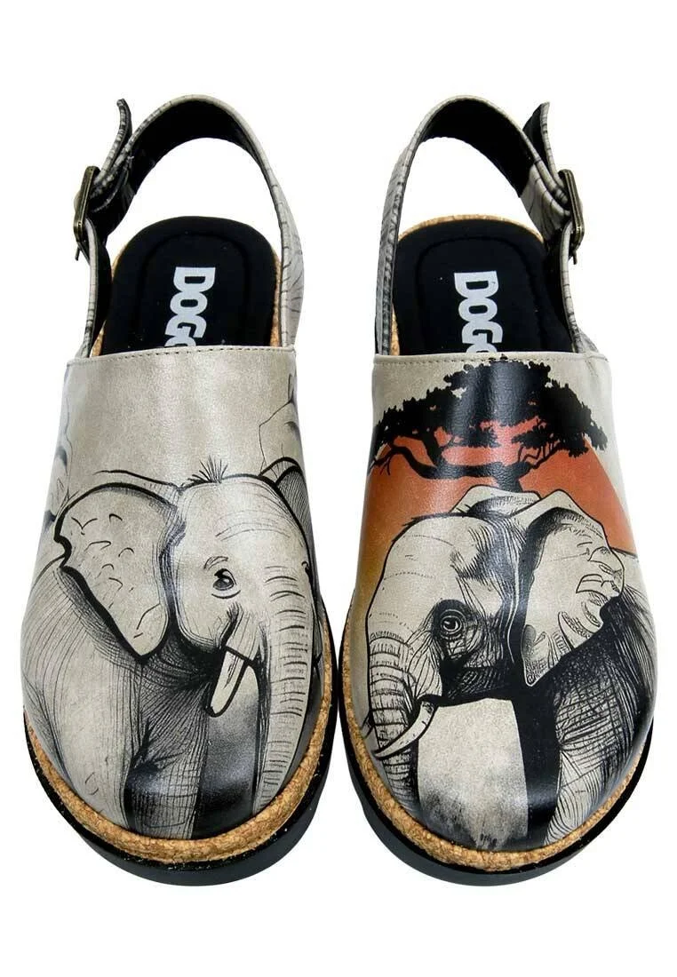 Femme Cuir Vegan Noir Sandales Compensées - Sunset Animals Motif