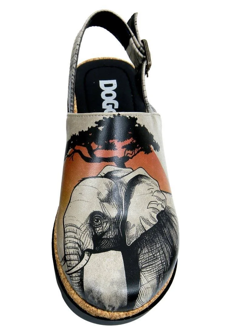 Femme Cuir Vegan Noir Sandales Compensées - Sunset Animals Motif