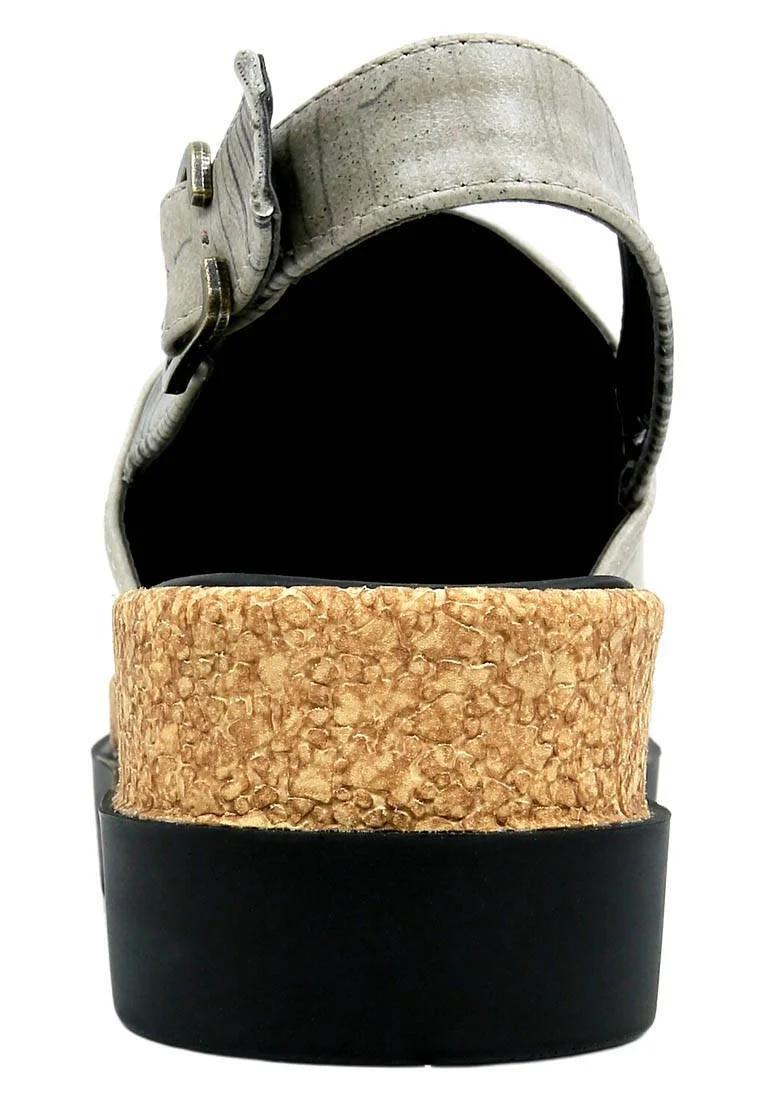 Femme Cuir Vegan Noir Sandales Compensées - Sunset Animals Motif