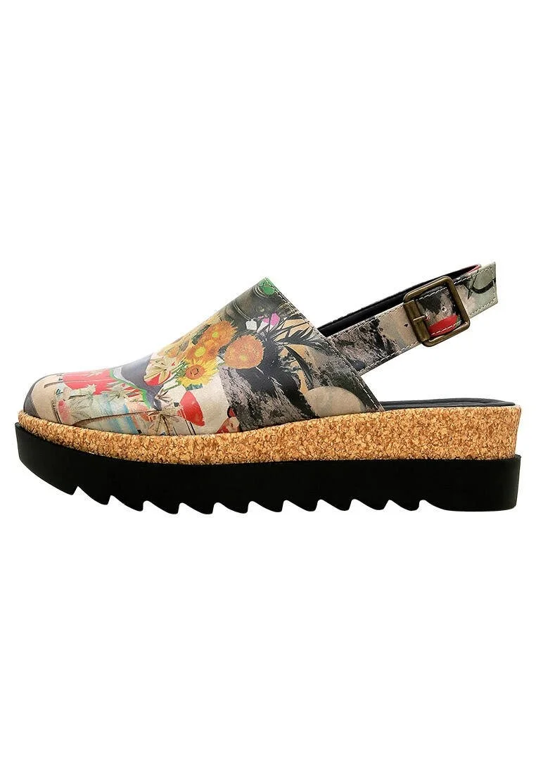Femme Cuir Vegan Multicolore Sandales Compensées - Lucid Dreaming Motif