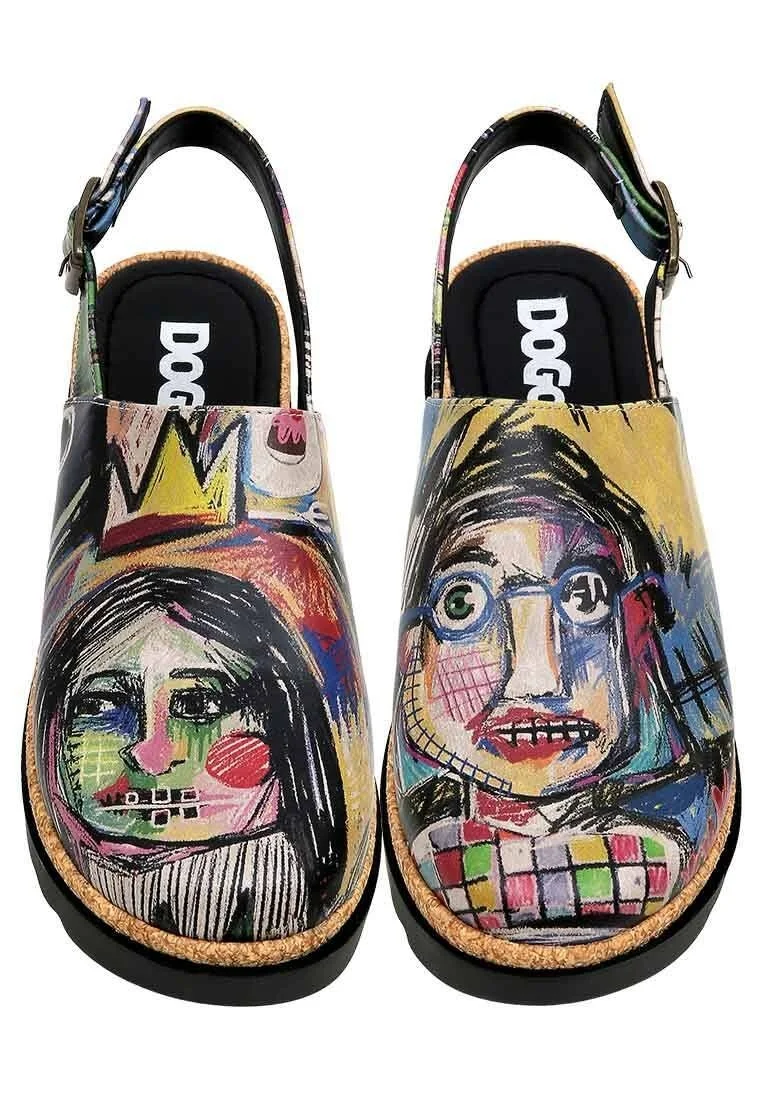 Femme Cuir Vegan Multicolore Sandales Compensées - Live and Save Motif
