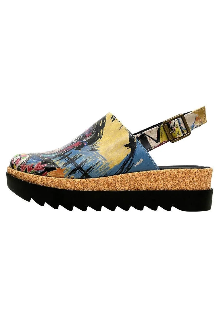 Femme Cuir Vegan Multicolore Sandales Compensées - Live and Save Motif