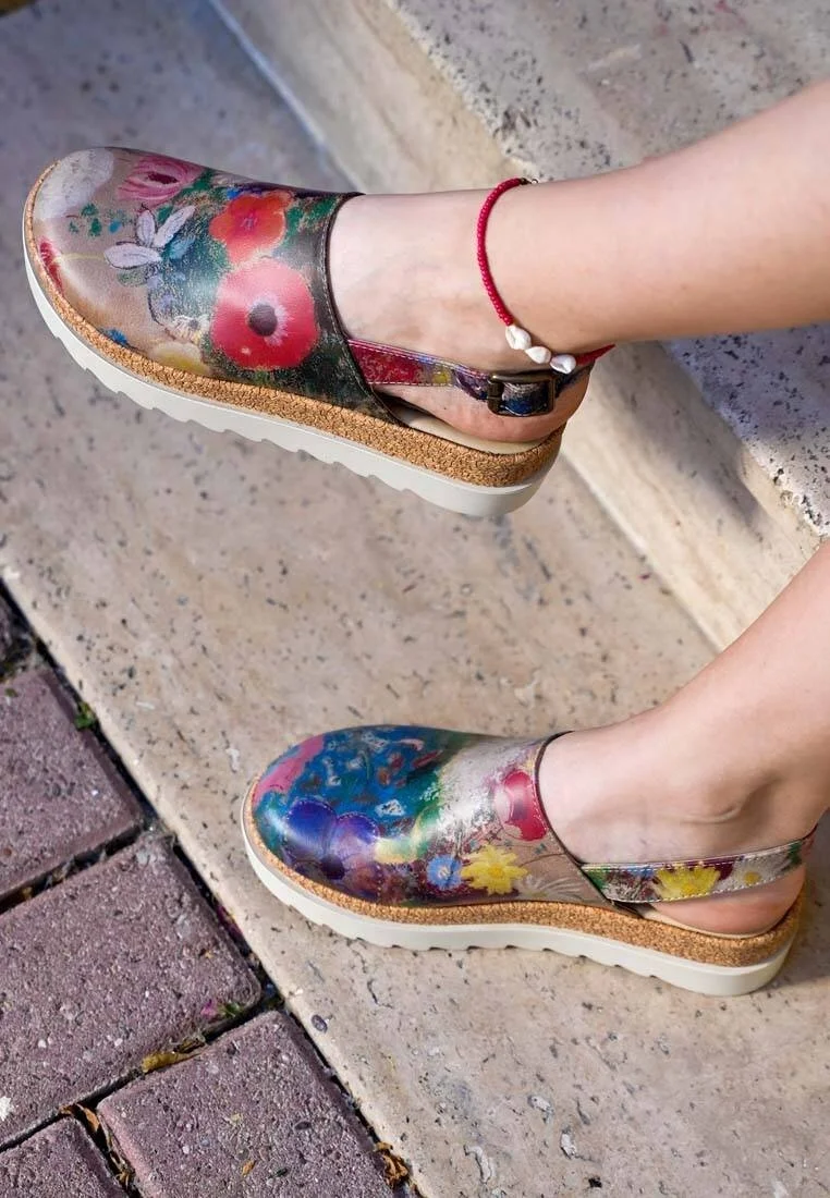 Femme Cuir Vegan Multicolore Sandales Compensées - Full of Hope Motif