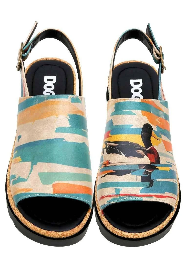 Femme Cuir Vegan Multicolore Sandales Compensées - Goose Bumps Motif