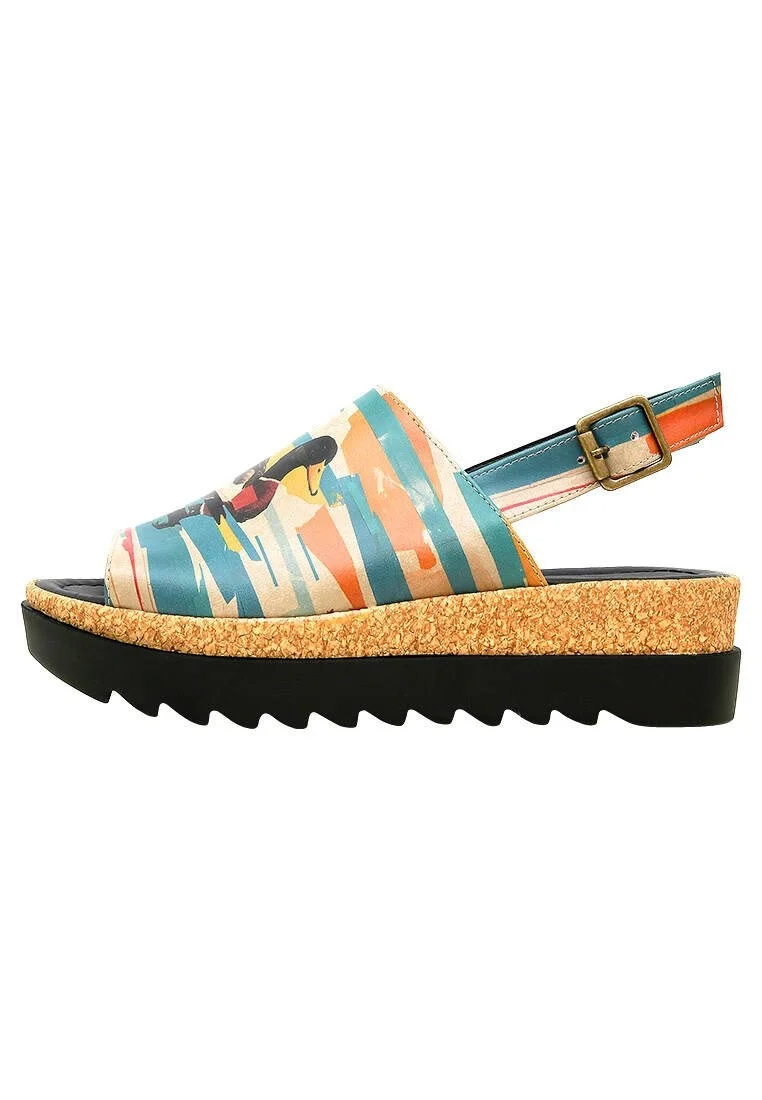 Femme Cuir Vegan Multicolore Sandales Compensées - Goose Bumps Motif