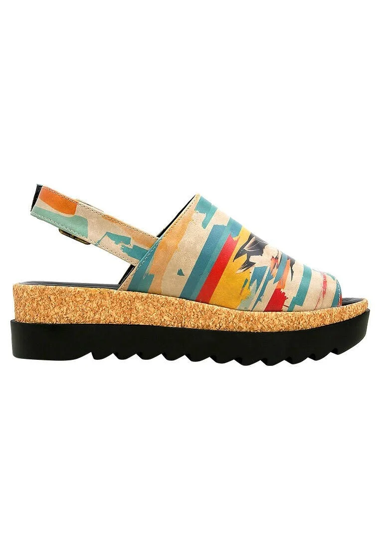 Femme Cuir Vegan Multicolore Sandales Compensées - Goose Bumps Motif