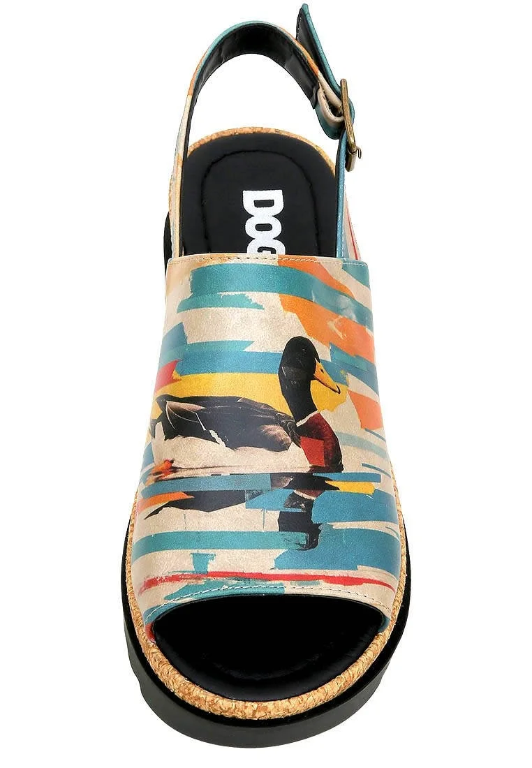 Femme Cuir Vegan Multicolore Sandales Compensées - Goose Bumps Motif
