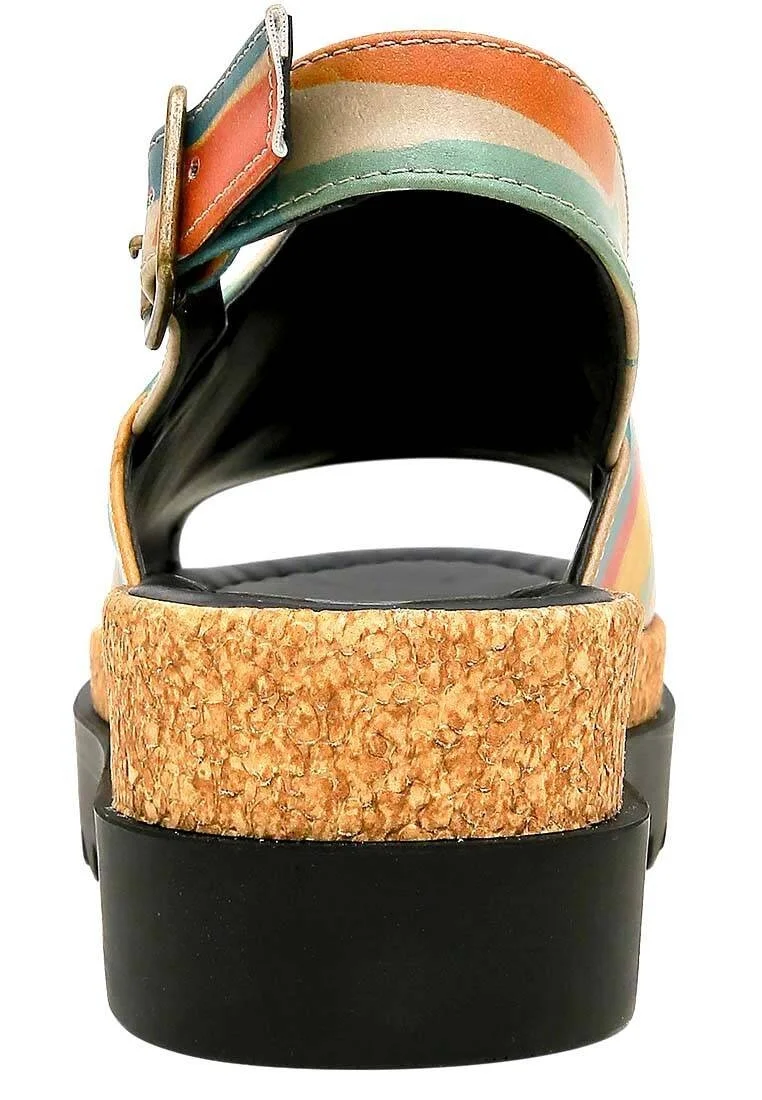 Femme Cuir Vegan Multicolore Sandales Compensées - Goose Bumps Motif