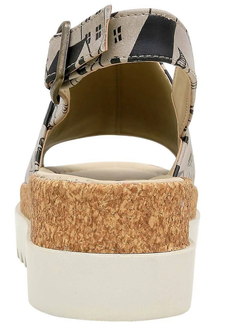 Femme Cuir Vegan Beige Sandales Compensées - Toy Houses Motif