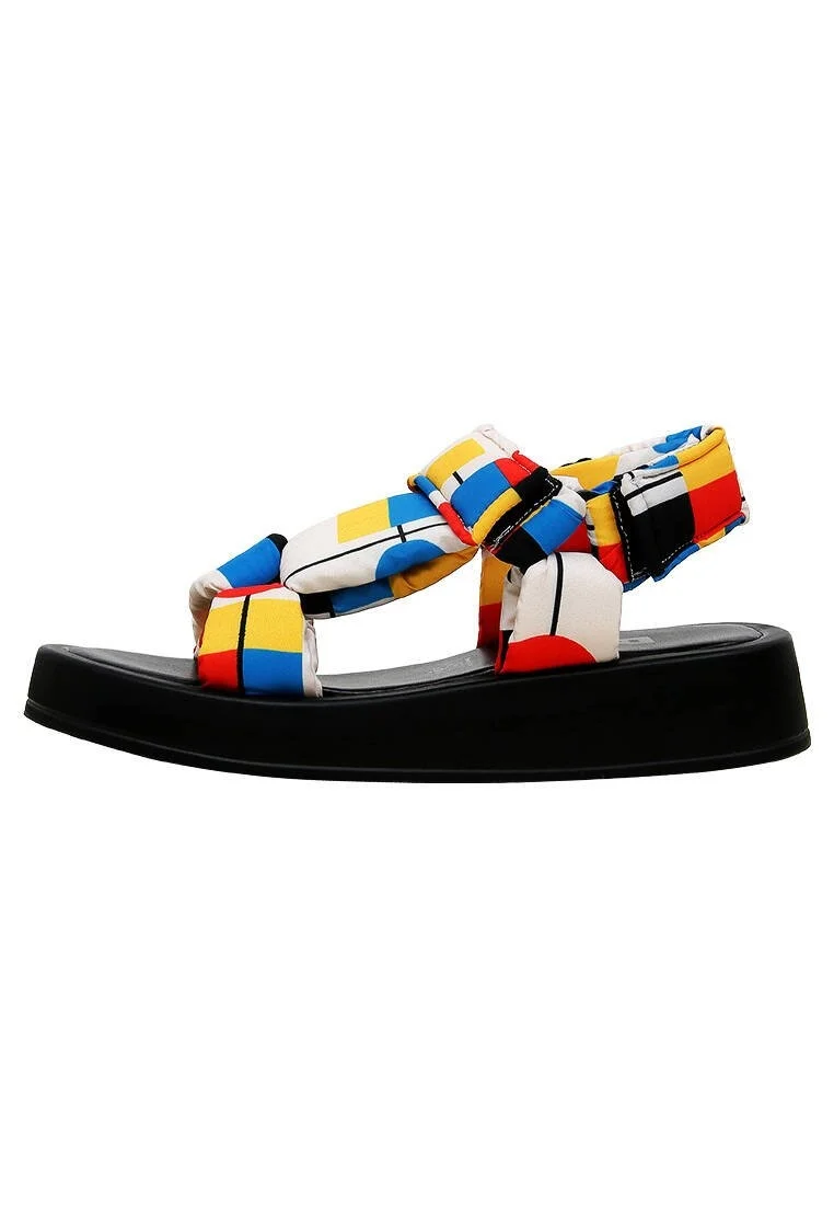 Femme Cuir Vegan Multicolore Sandales Compensées - Bauhaus Birdie Motif