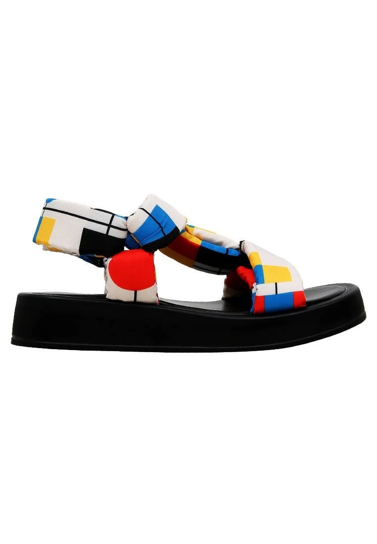 Femme Cuir Vegan Multicolore Sandales Compensées - Bauhaus Birdie Motif