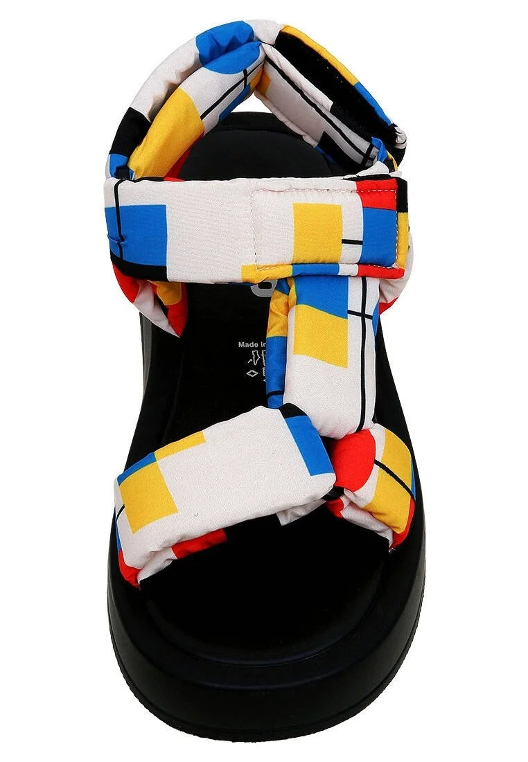Femme Cuir Vegan Multicolore Sandales Compensées - Bauhaus Birdie Motif