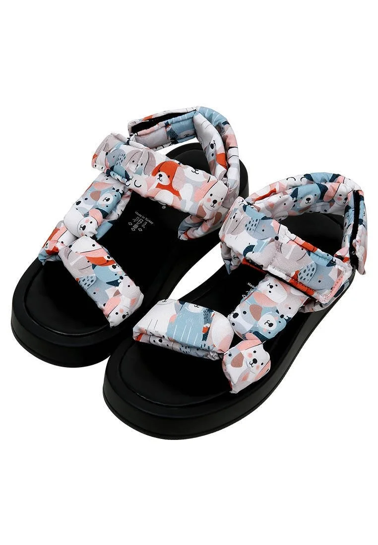 Femme Cuir Vegan Multicolore Sandales Compensées - Puppy Eyes Motif