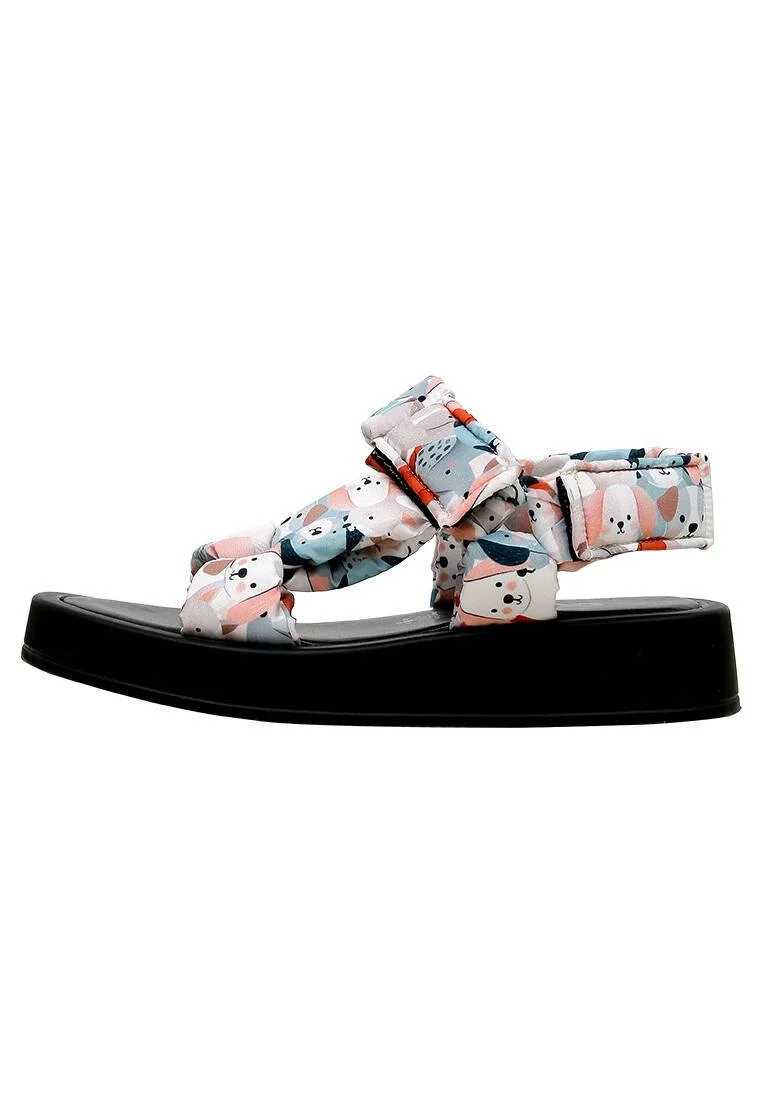 Femme Cuir Vegan Multicolore Sandales Compensées - Puppy Eyes Motif