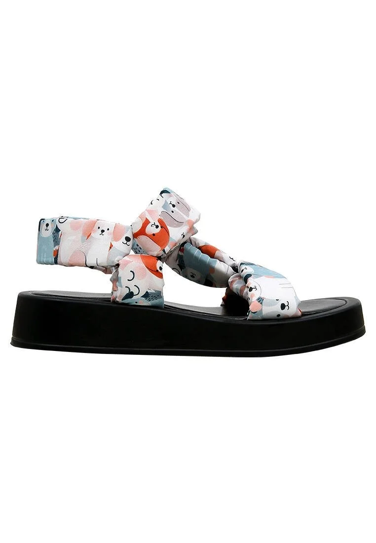 Femme Cuir Vegan Multicolore Sandales Compensées - Puppy Eyes Motif