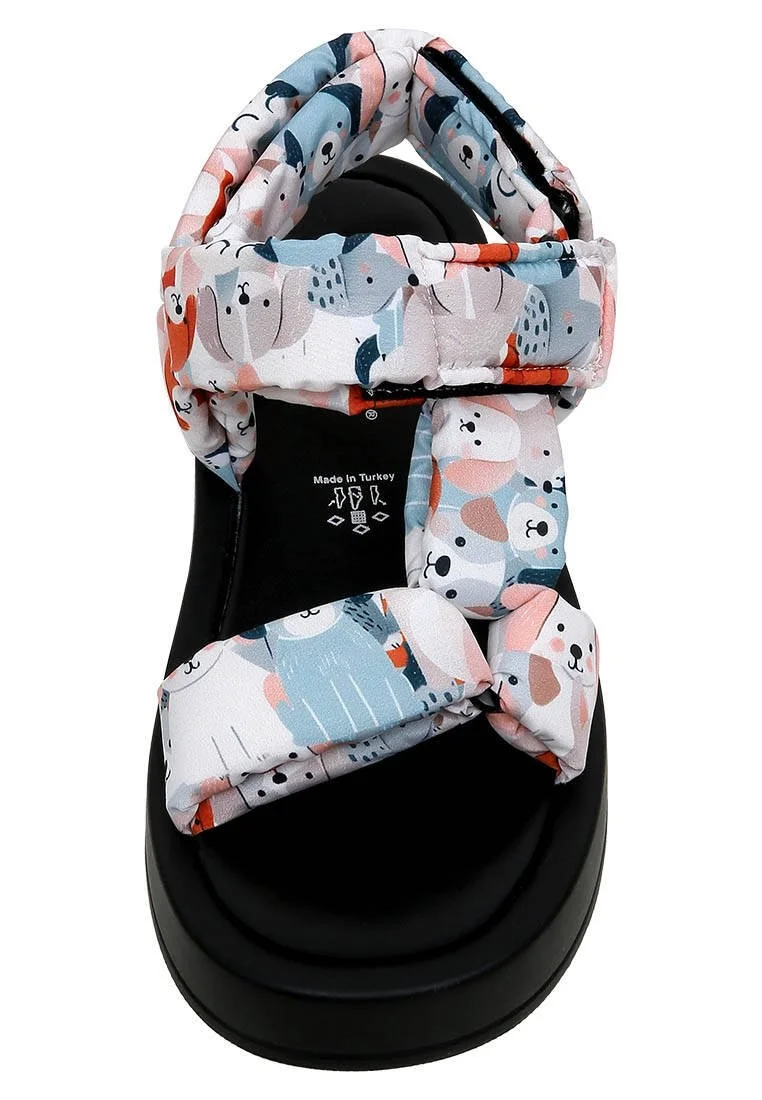 Femme Cuir Vegan Multicolore Sandales Compensées - Puppy Eyes Motif