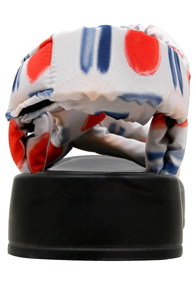 Femme Cuir Vegan Blanc Sandales Compensées - Red Fish Bleu Fish Motif