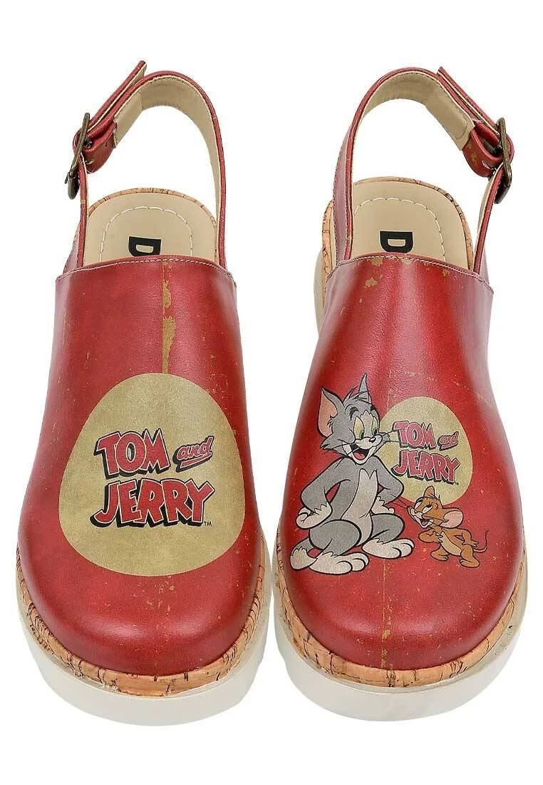 Femme Cuir Vegan Orange Sandales Compensées - Warner Bros Tom et Jerry Motif