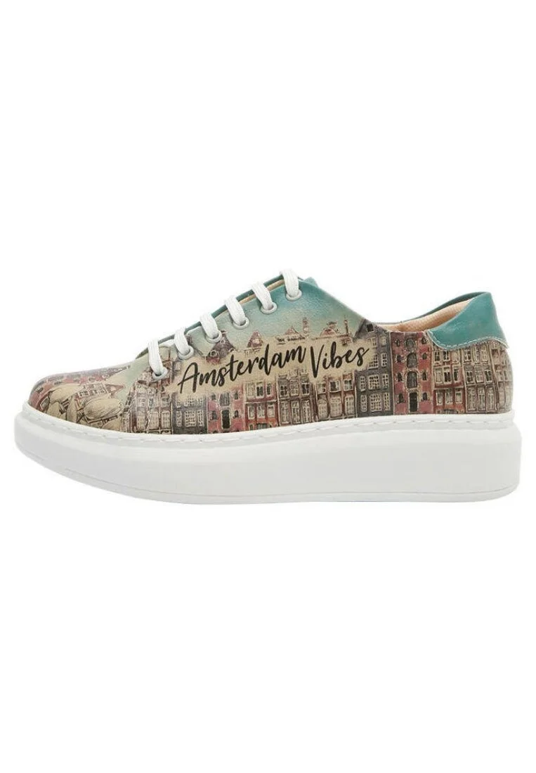 Femme Cuir Vegan Turquoise Baskets - Amsterdam Vibes Motif