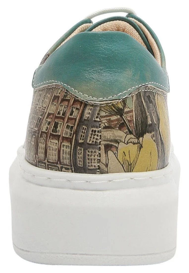 Femme Cuir Vegan Turquoise Baskets - Amsterdam Vibes Motif