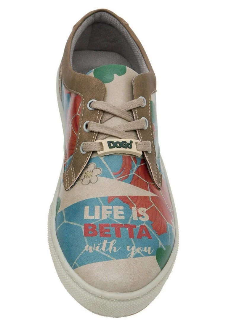 Femme Cuir Vegan Turquoise Baskets - Life is Betta with You Motif