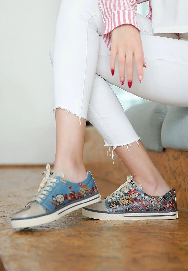 Femme Cuir Vegan Turquoise Baskets - Warner Bros Imaginary School Harry Potter Motif