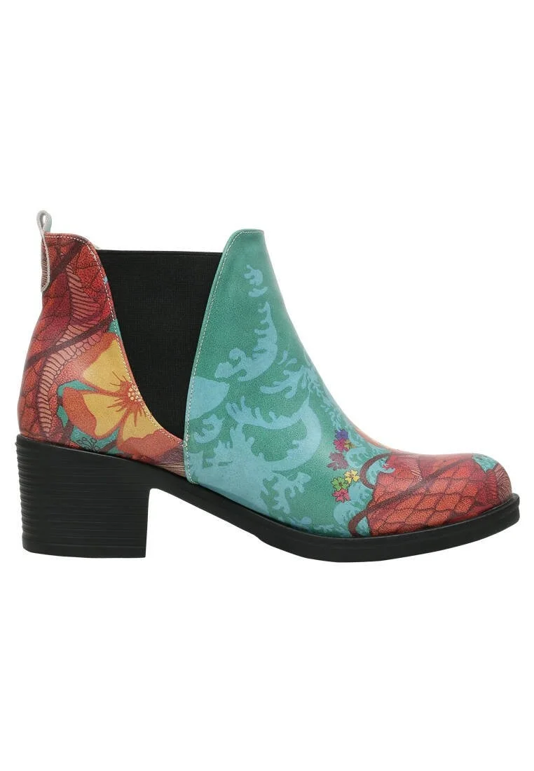 Femme Cuir Vegan Turquoise Booties - Waves of Koi Motif