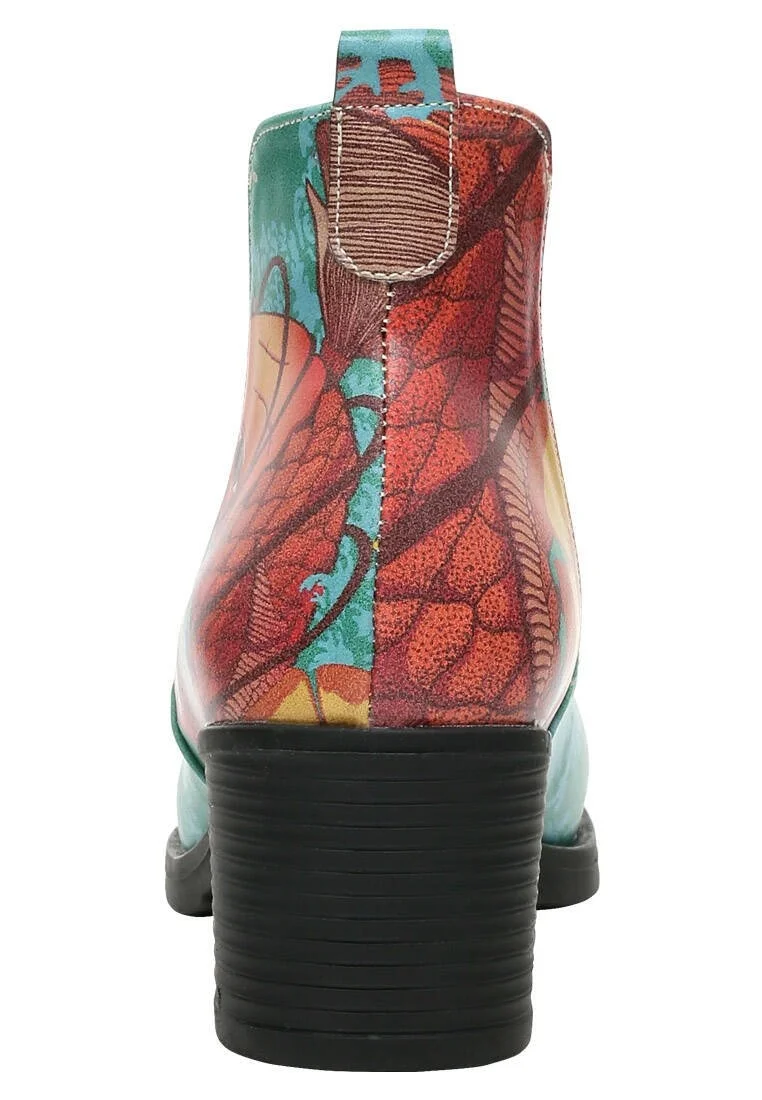 Femme Cuir Vegan Turquoise Booties - Waves of Koi Motif