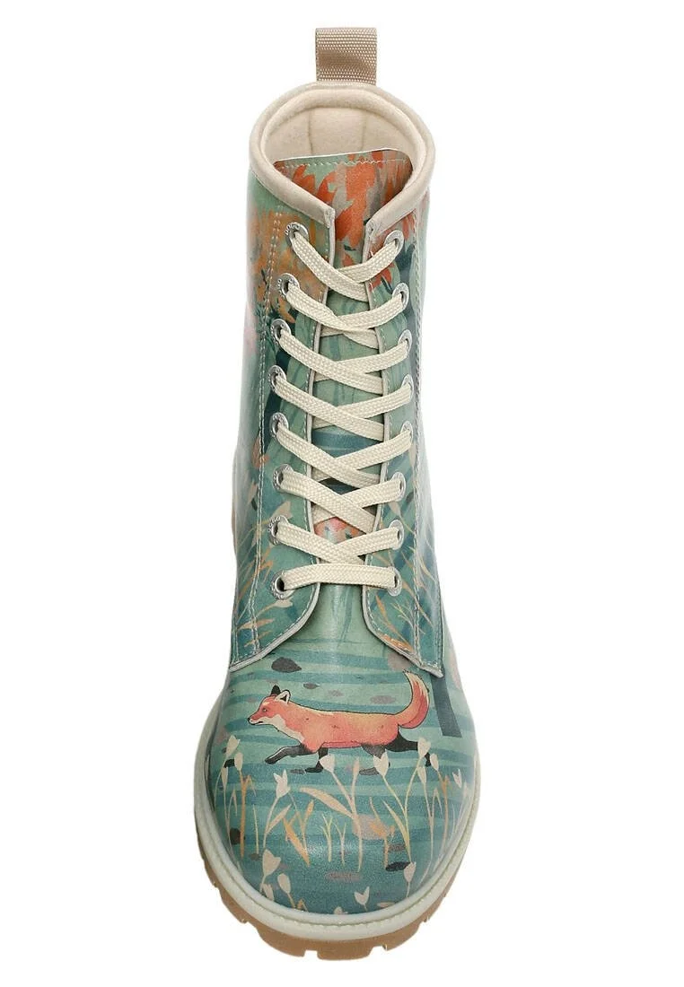 Femme Cuir Vegan Turquoise Bottes Longues - Like The Fox Motif