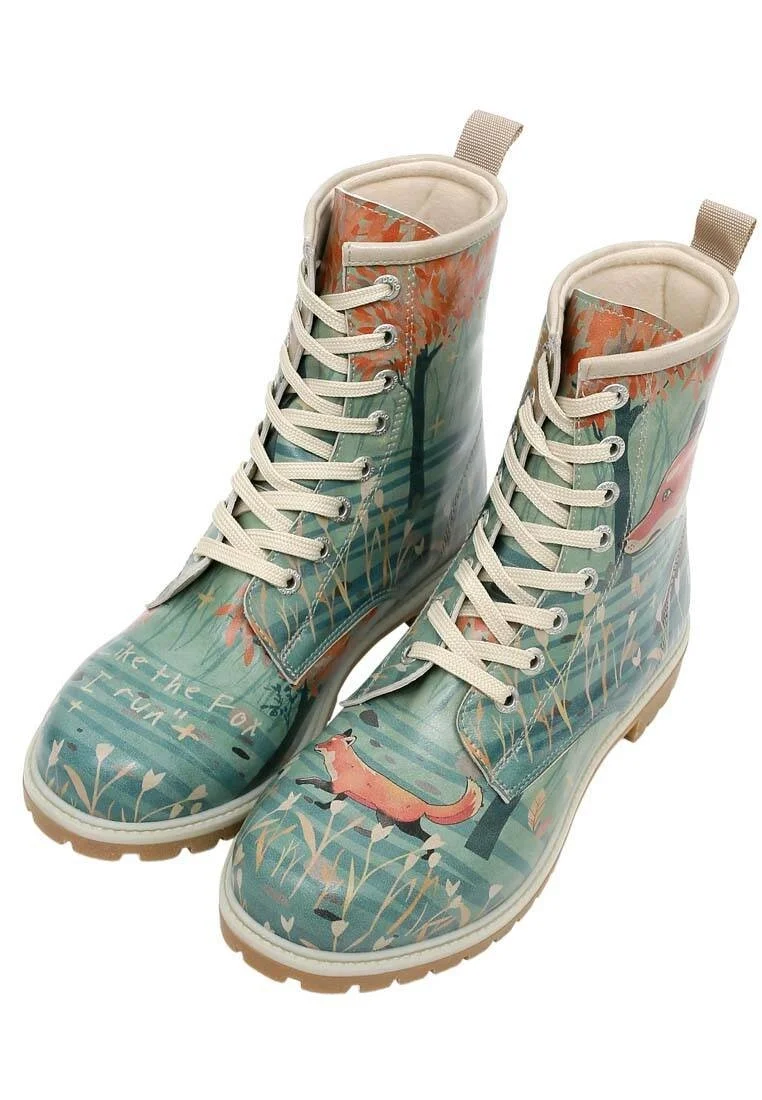 Femme Cuir Vegan Turquoise Bottes Longues - Like The Fox Motif