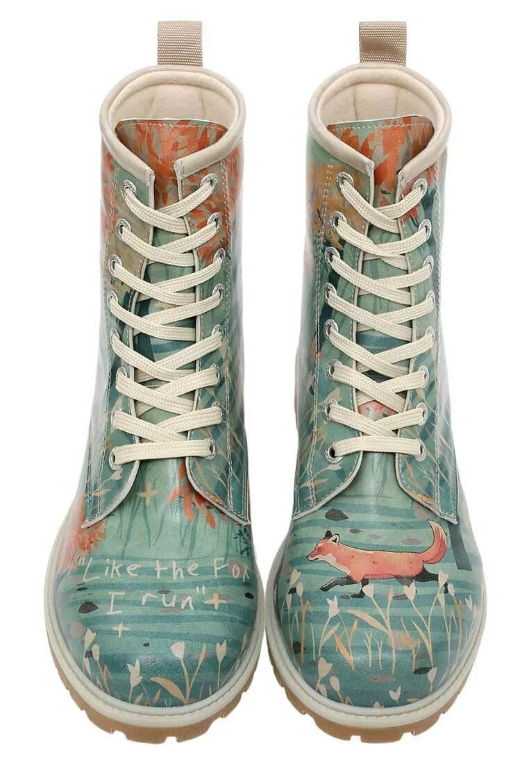Femme Cuir Vegan Turquoise Bottes Longues - Like The Fox Motif