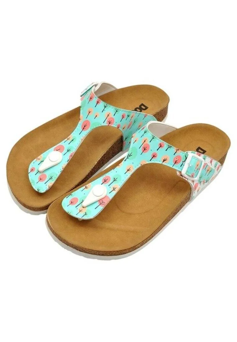 Femme Cuir Vegan Turquoise Chaussons - Sugar Forest Motif
