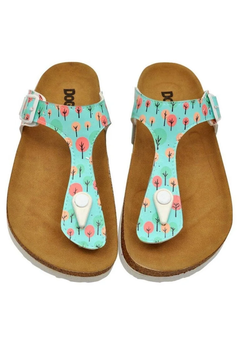 Femme Cuir Vegan Turquoise Chaussons - Sugar Forest Motif