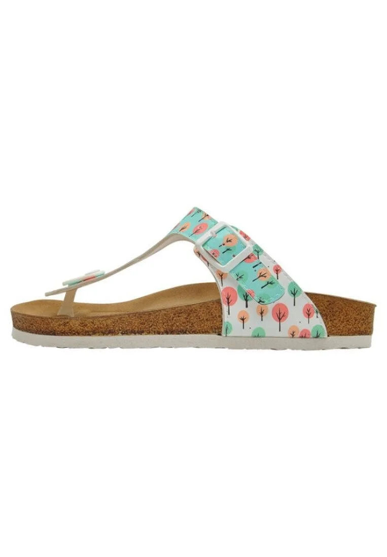 Femme Cuir Vegan Turquoise Chaussons - Sugar Forest Motif