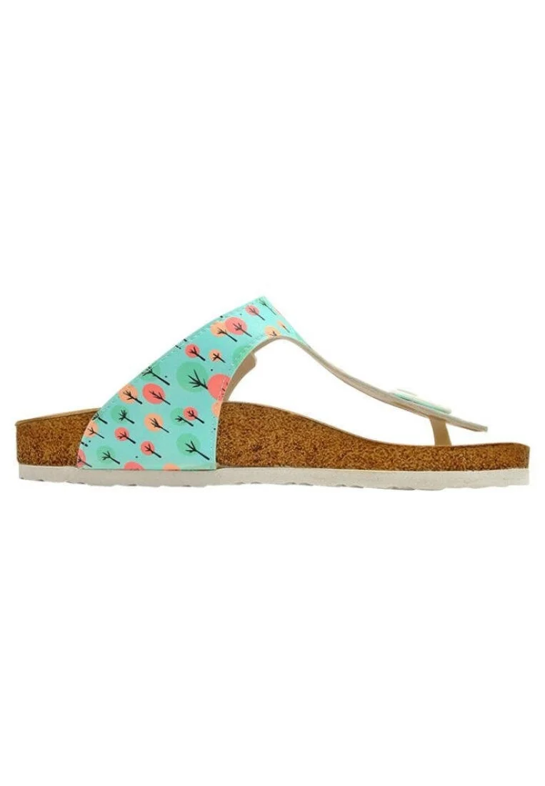 Femme Cuir Vegan Turquoise Chaussons - Sugar Forest Motif