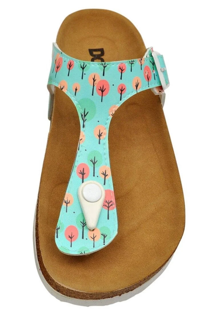 Femme Cuir Vegan Turquoise Chaussons - Sugar Forest Motif