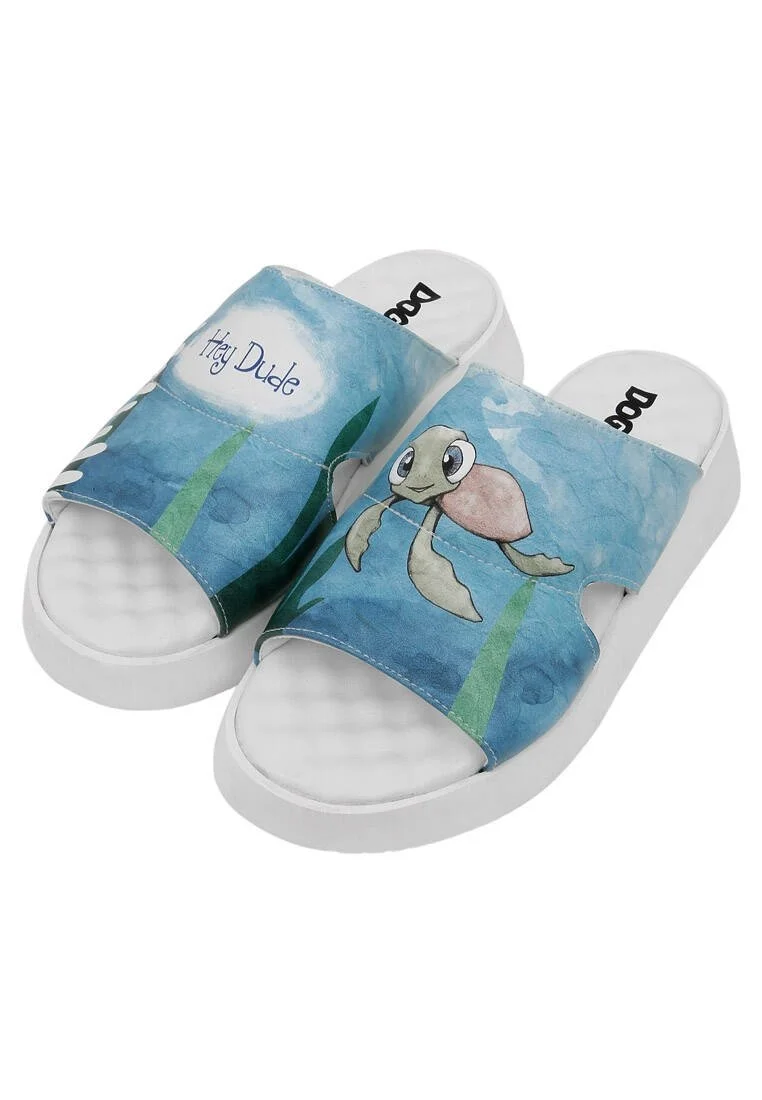 Femme Cuir Vegan Turquoise Chaussons - Caretta-Hey Dude Motif