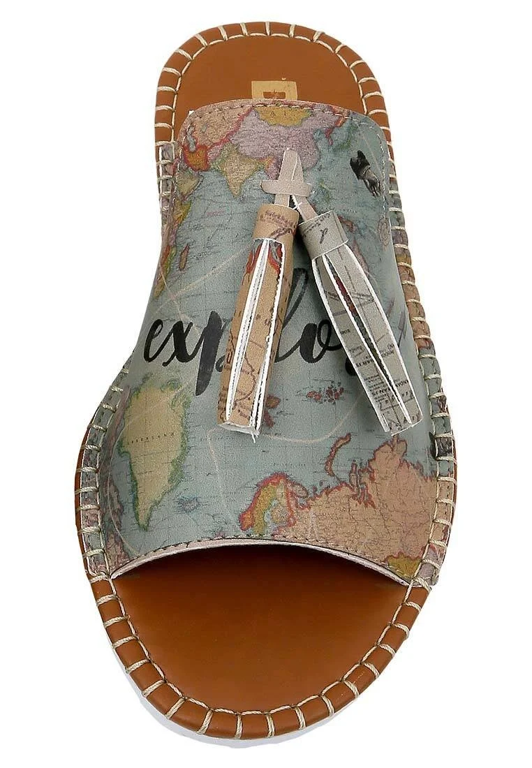 Femme Cuir Vegan Turquoise Chaussons - Explore Motif