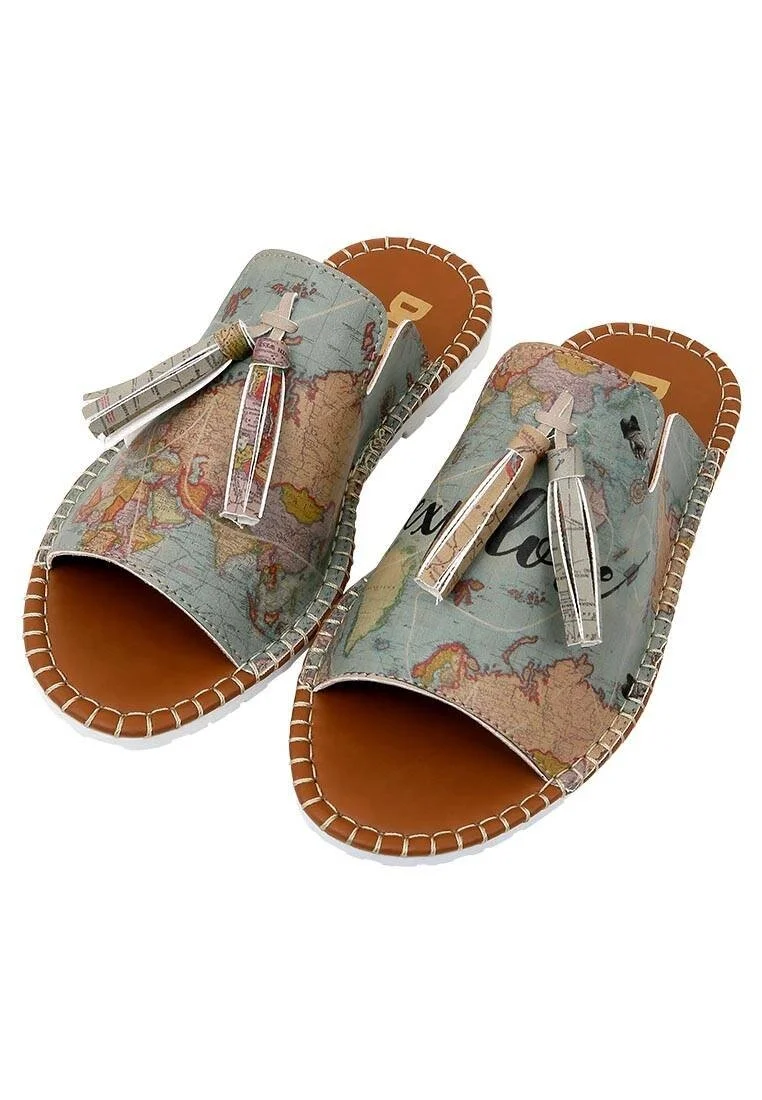 Femme Cuir Vegan Turquoise Chaussons - Explore Motif