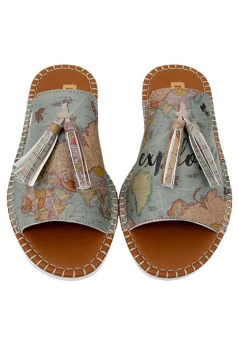 Femme Cuir Vegan Turquoise Chaussons - Explore Motif