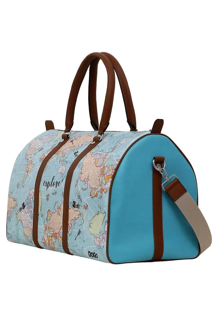 Femme Cuir Vegan Turquoise Sac de Voyage - Explore Motif Femme Cuir Vegan Turquoise Sac de Voyage - Explore Motif