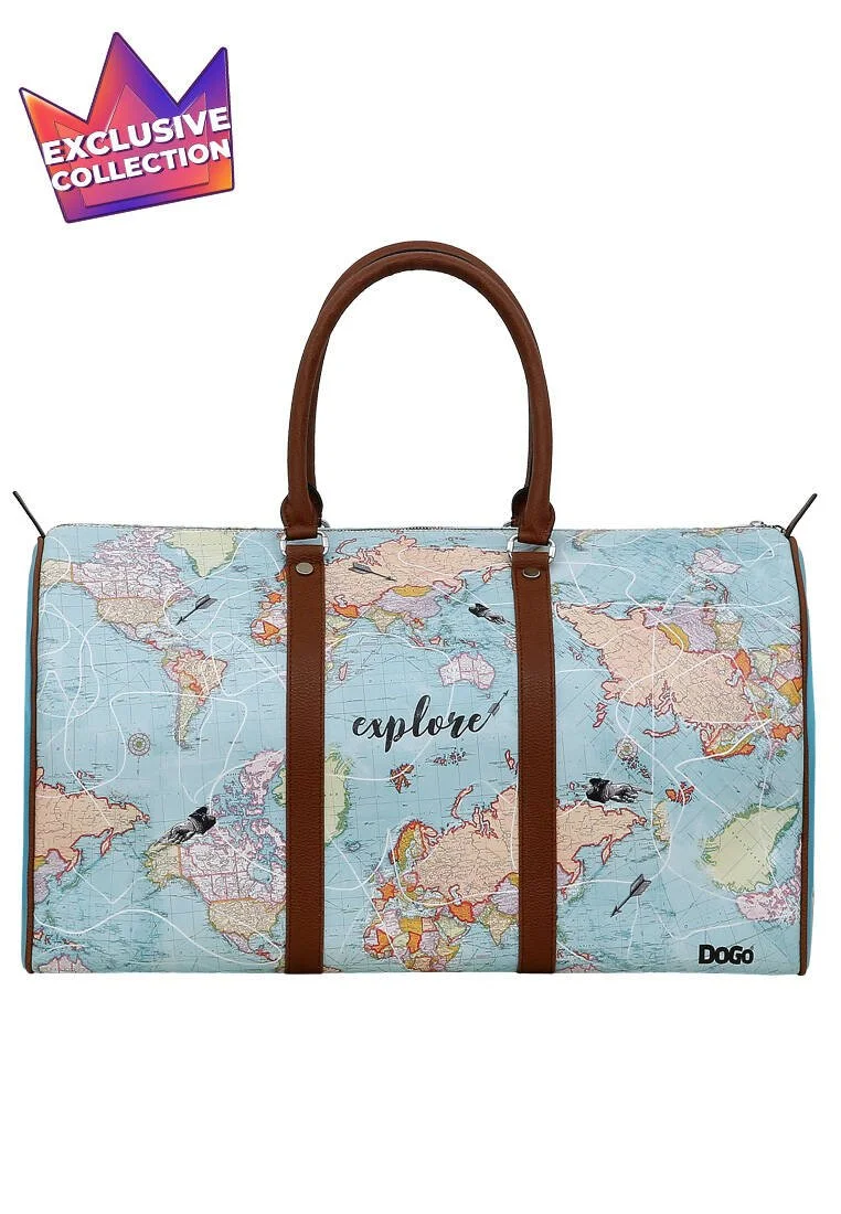 Femme Cuir Vegan Turquoise Sac de Voyage - Explore Motif Femme Cuir Vegan Turquoise Sac de Voyage - Explore Motif