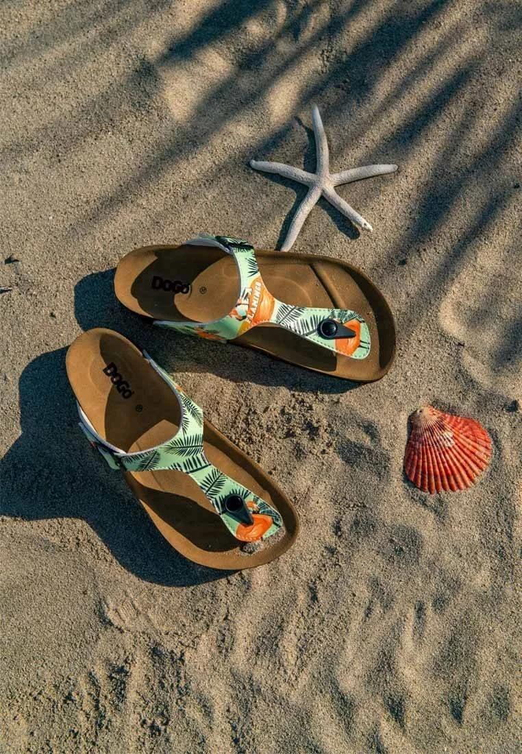Femme Cuir Vegan Turquoise Sandales - Be a Flamingo Motif