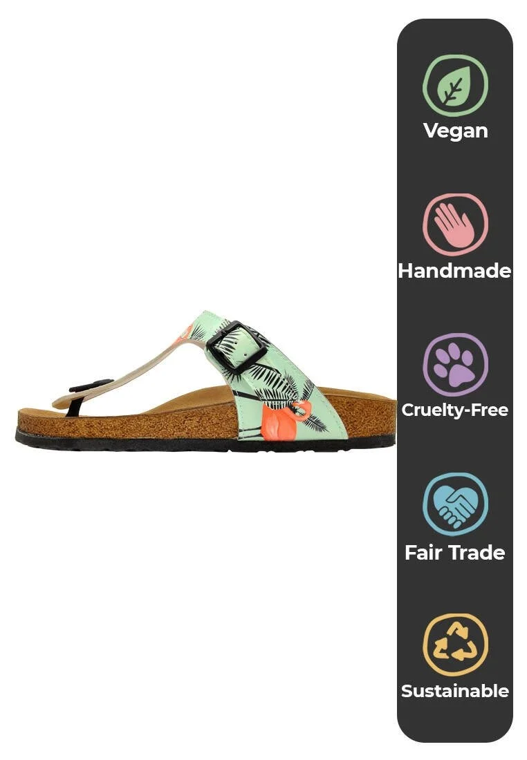 Femme Cuir Vegan Turquoise Sandales - Be a Flamingo Motif