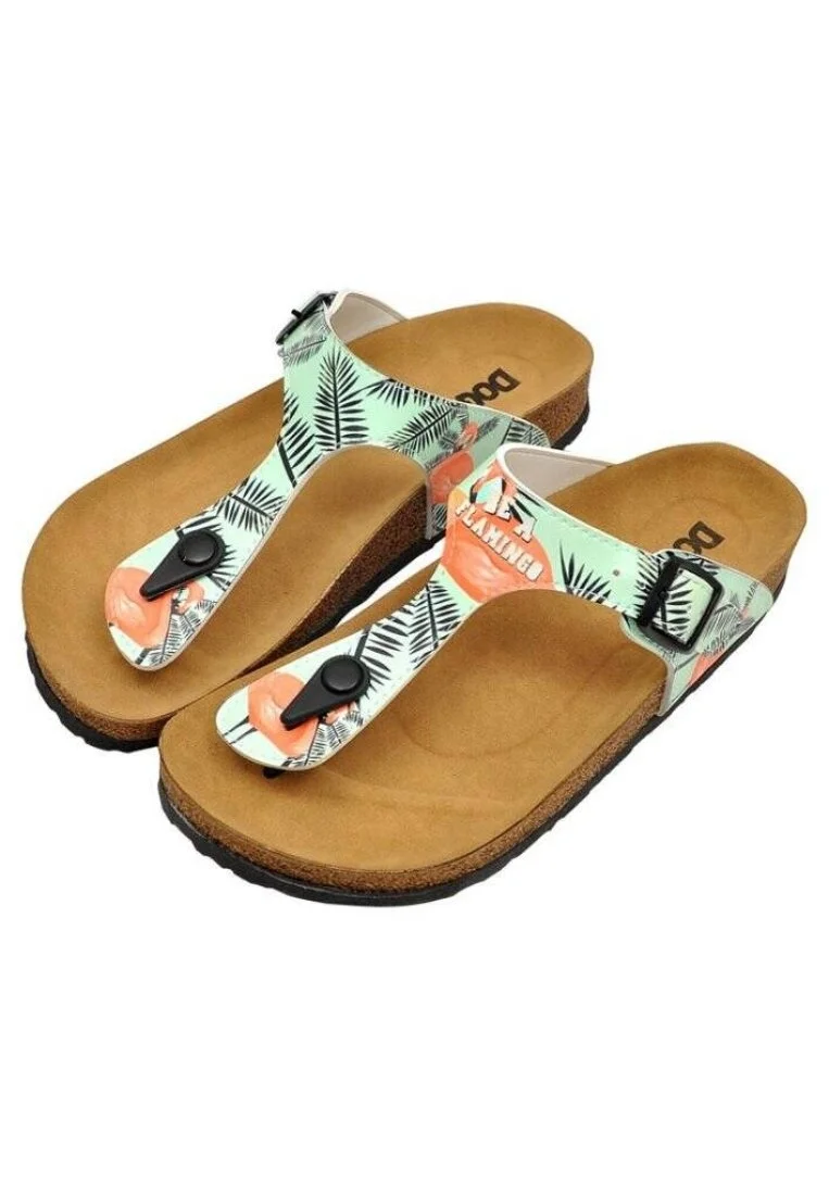 Femme Cuir Vegan Turquoise Sandales - Be a Flamingo Motif