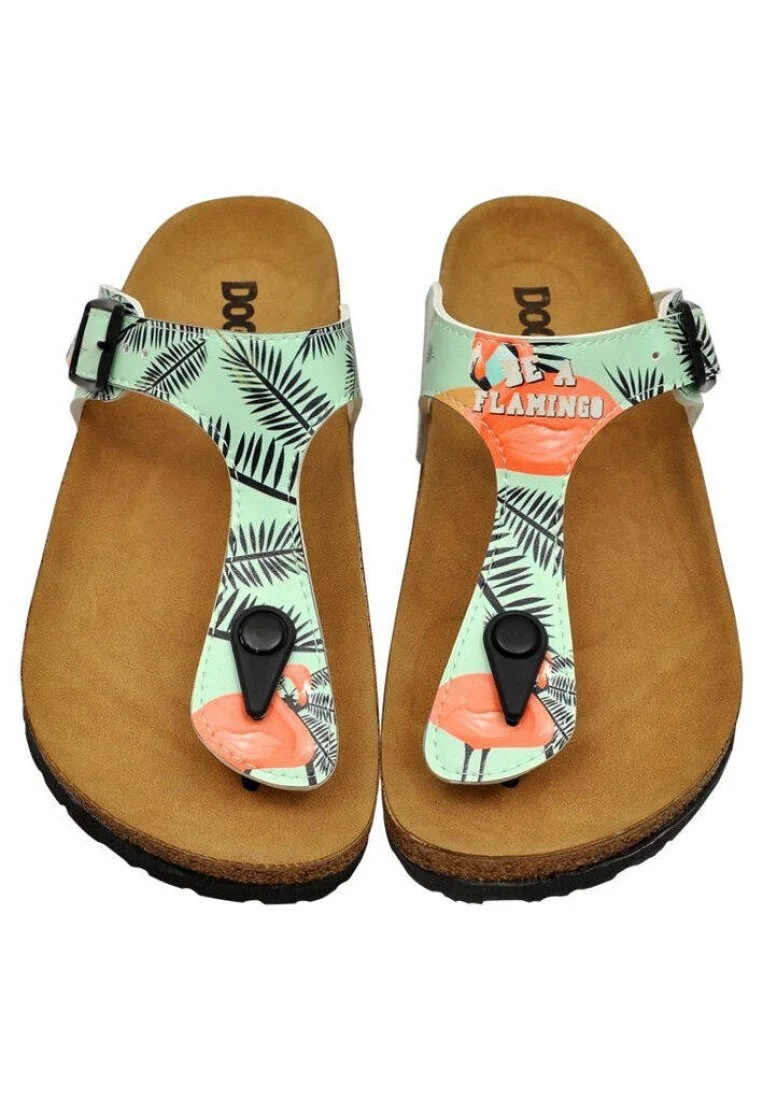 Femme Cuir Vegan Turquoise Sandales - Be a Flamingo Motif