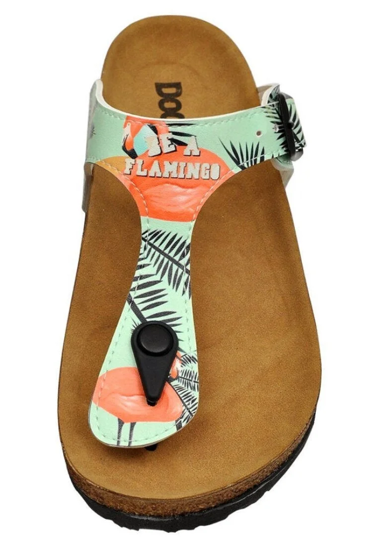 Femme Cuir Vegan Turquoise Sandales - Be a Flamingo Motif