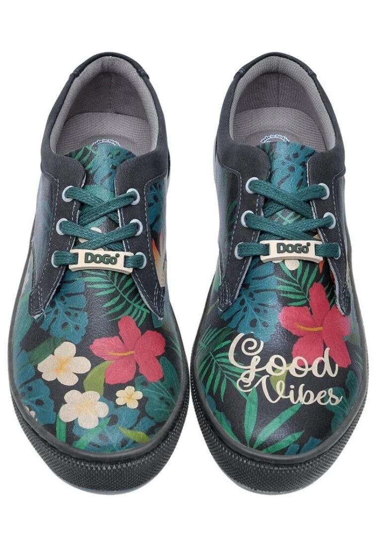 Femme Cuir Vegan Vert Baskets - Good Vibes Motif