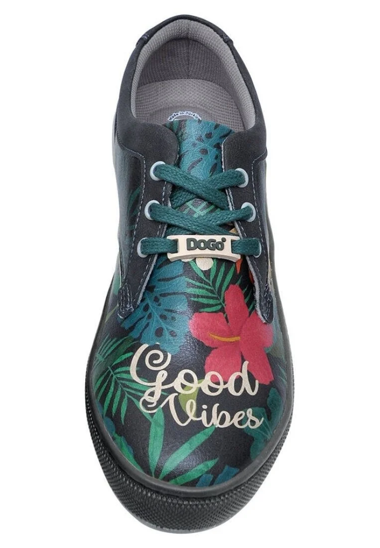 Femme Cuir Vegan Vert Baskets - Good Vibes Motif