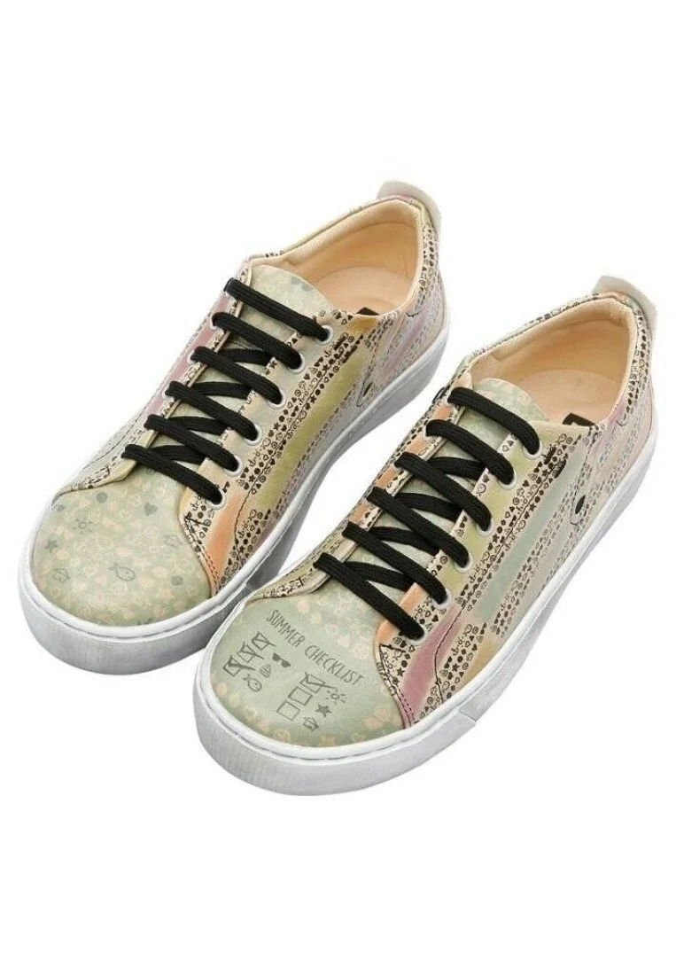 Femme Cuir Vegan Vert Baskets - Summer Checklist Motif